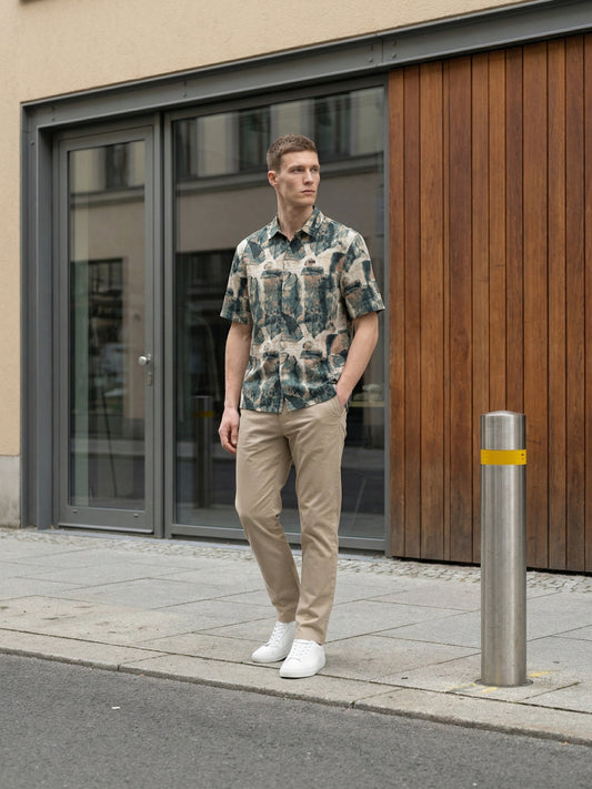 Chemise verte imprimée à manches courtes Kobacci