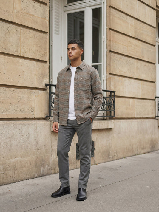 Chemise en flanelle grise à motif pied-de-poule Kobacci, coupe décontractée