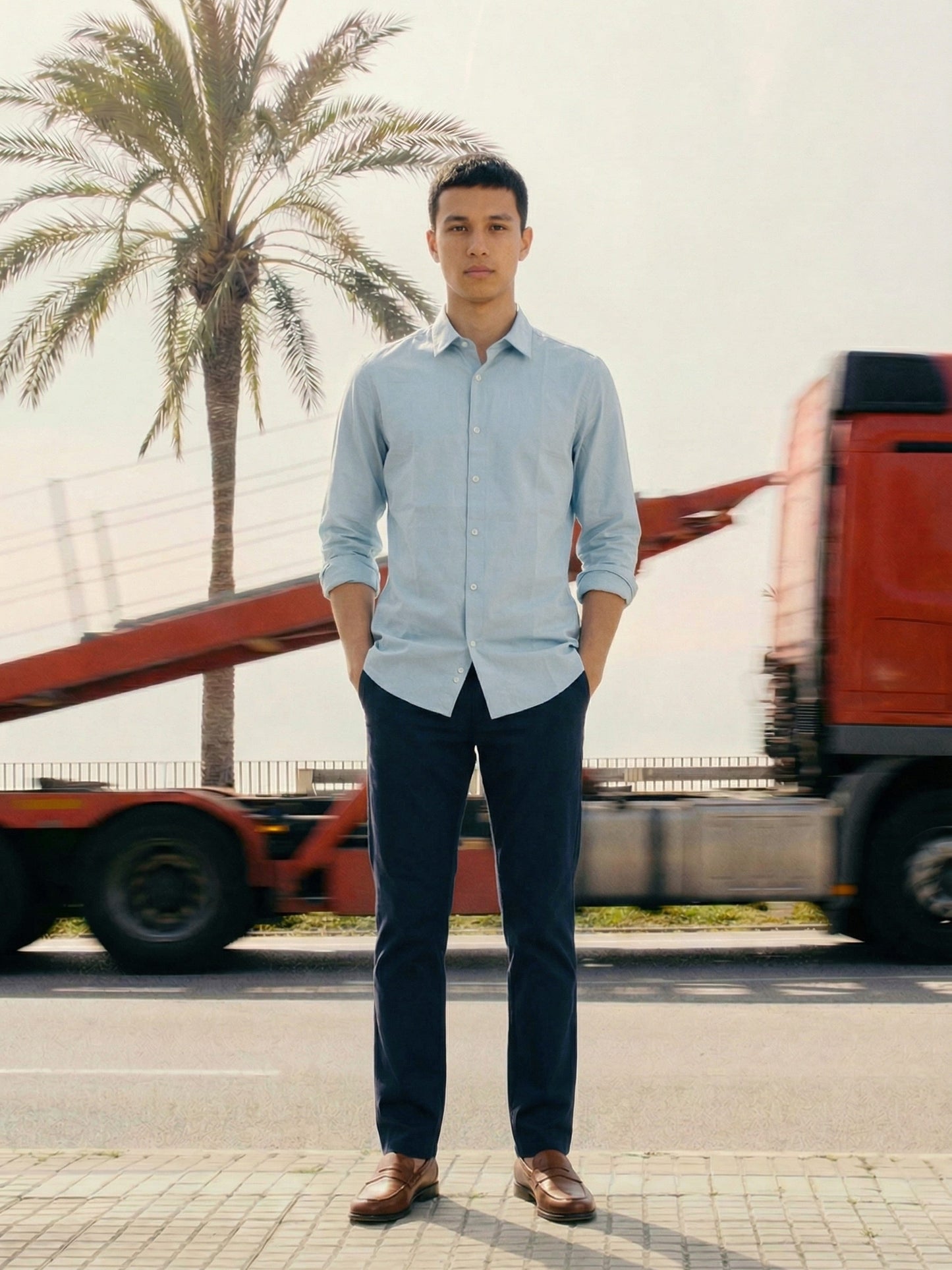 Chemise habillée bleu clair Kobacci coupe slim, finition satinée