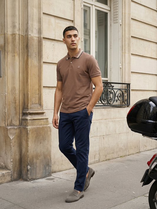 Polo rose poudré à manches courtes coupe ajustée Kobacci