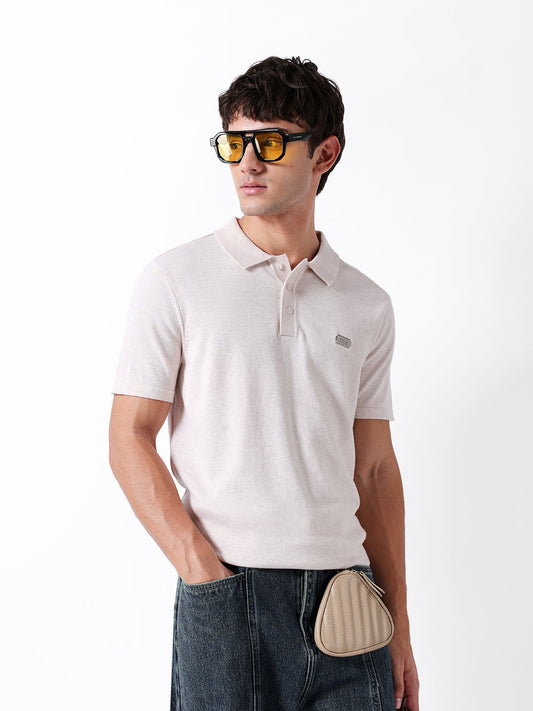 Polo Kobacci crème uni en maille plate coupe classique