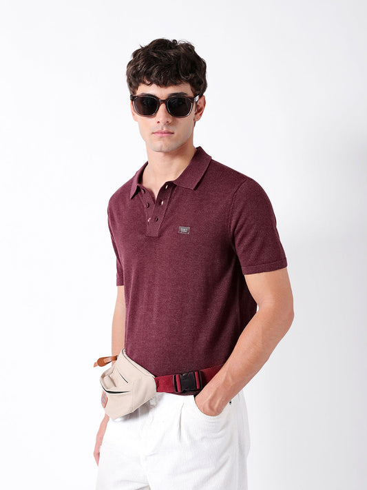 Polo Kobacci bordeaux uni à maille plate coupe classique