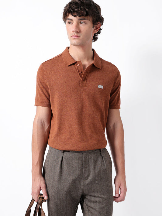 Polo Kobacci moutarde uni en maille plate coupe classique